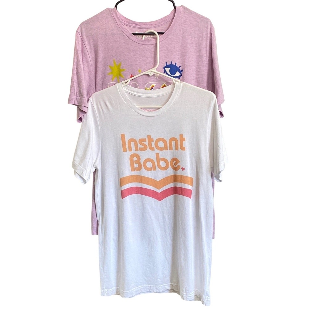 Kaeraz Graphic T-Shirt Bundle Lazy Gals‎ Club Instant Babe Purple White Large